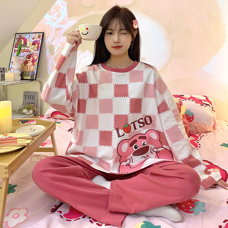Pajamas women's Japanese ins strawberry bear long sleeve cotton-like spring and autumn cute sweet internet celebrity same style homewear suit