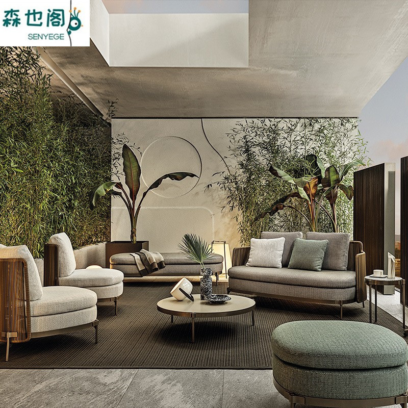 Nordic Outdoor Sofa Designer Light Luxury Rattan Chair Villa Area Homestay Hotel Courtyard Leisure Area Exterior Furniture