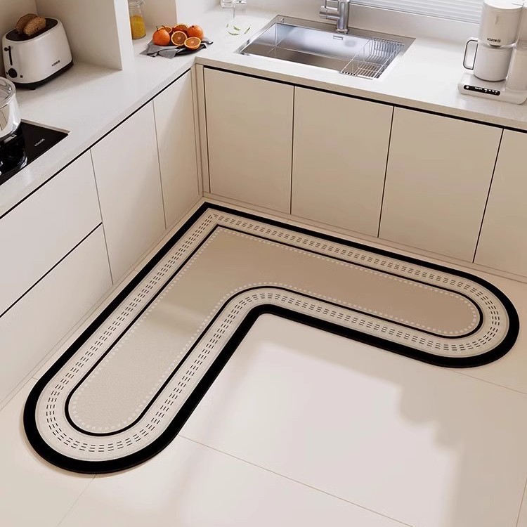 Kitchen Floor Mat Integrated L-Type Water Absorbent and Oil Absorbing Diatom Mud Floor Mat Dirt-Resistant and Anti-Slip Mat Love-Shaped Floor Mat