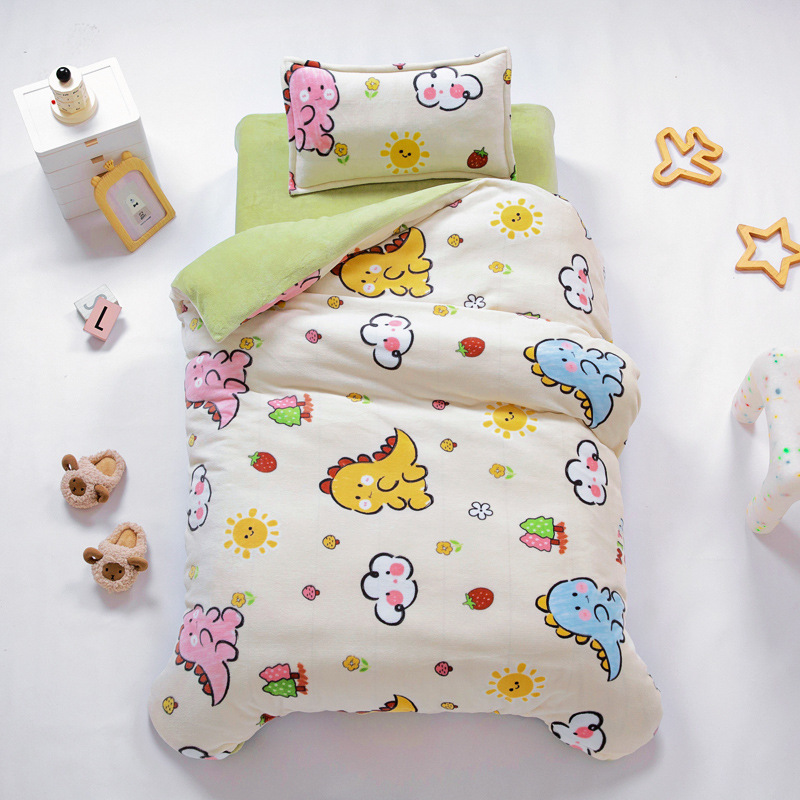 Picture of Kindergarten quilt three-piece autumn and winter milk velvet double-sided velvet baby admission core six-piece coral velvet bedding