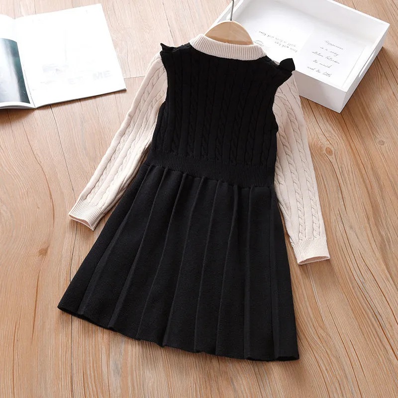Picture of Girls' Dress Autumn and Winter New Long-sleeved Sweater Knitted Dress Lace Academy Style Children's Skirt Autumn Dress