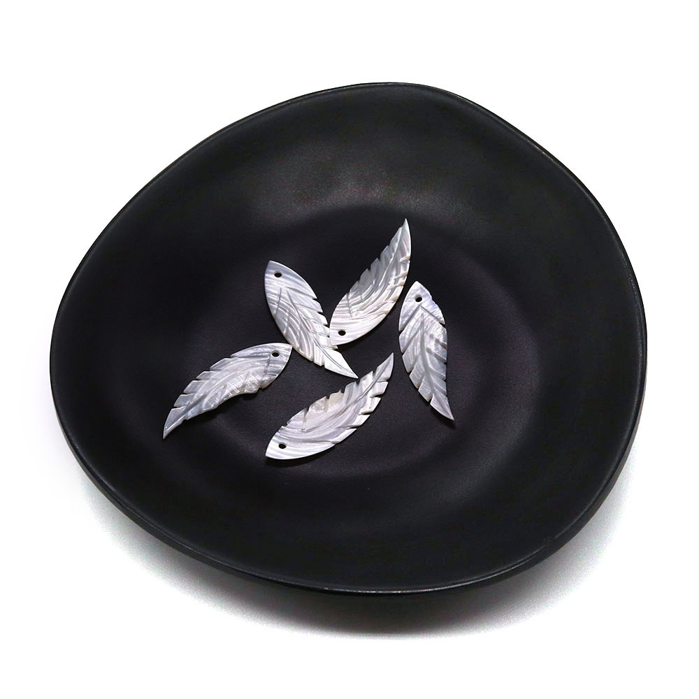 Picture of Natural sea water shell wings shape pendant 10x 32mm carved flat single hole beaded DIY jewelry accessories