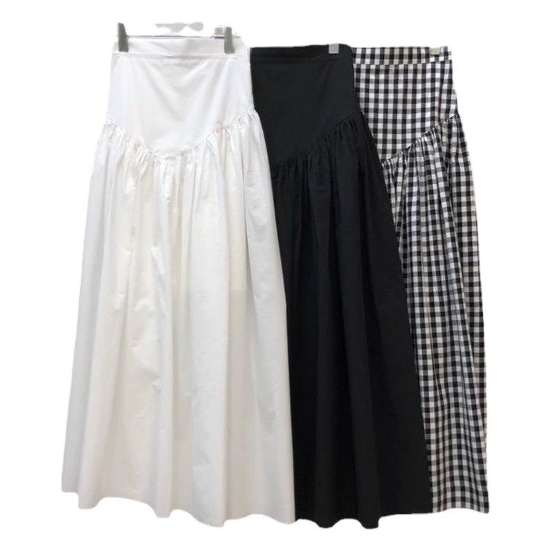 Korean Chic Women's New Summer Style Retro Versatile High-Waist Slim Design Niche Plaid Skirt Long Skirt