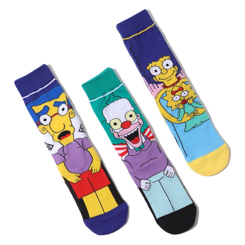 Men's Cotton Cartoon Simpson Men's Socks Personality European and American Socks Women Wholesale Cross-border Animation Socks Cartoon Trend