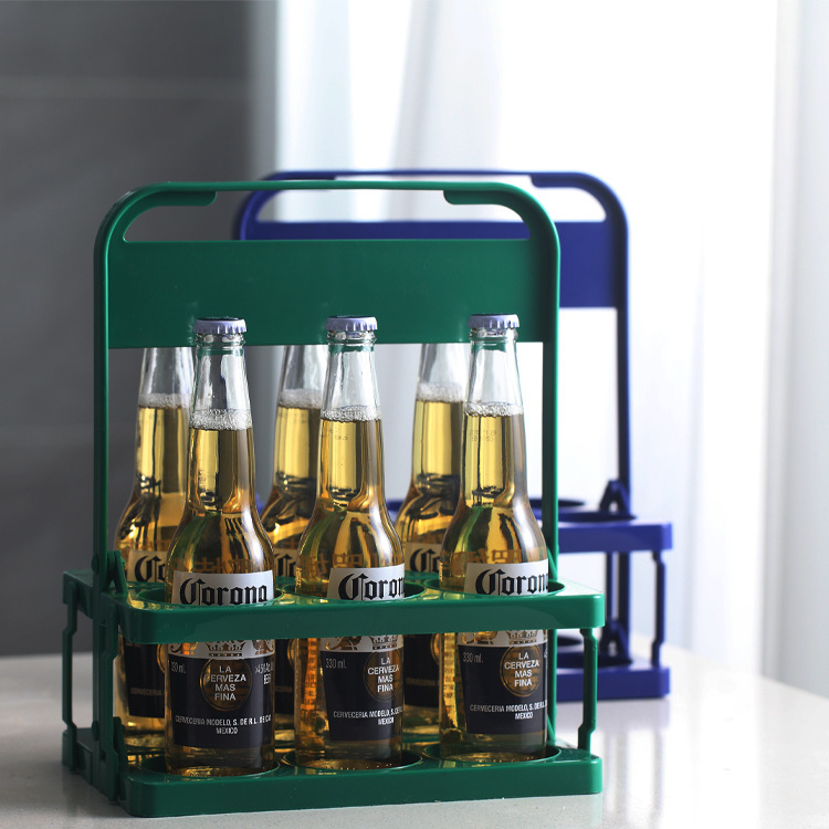 Picture of Wholesale beer plastic basket carrying blue foldable wine rack KTV6 bottle carrying frame red wine basket cup holder