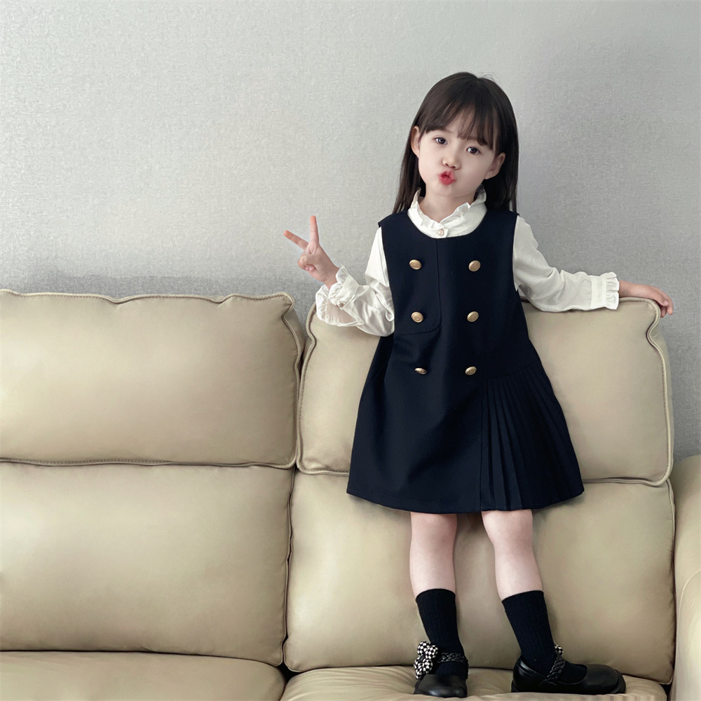 Girls Autumn Clothing Set 2024 New Children's Spring and Autumn Long Sleeve Bottoming Shirt Girls Vest Skirt Two-Piece Set Trbottomy