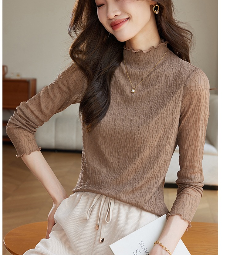 Picture of Texture lace bottoming shirt for women 2024 spring new Korean style lace half turtleneck inner long sleeve T-shirt top autumn and winter