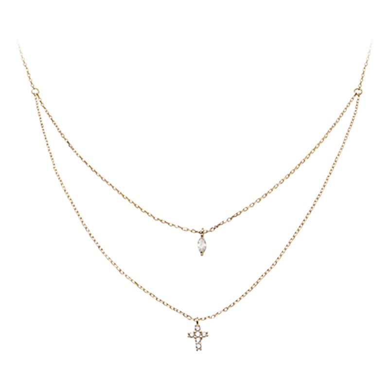 Korean Style Full Body 925 Sterling Silver mini Cross Double Layer Necklace Women's Diamond Cold Style ins Clavicle Chain N7290