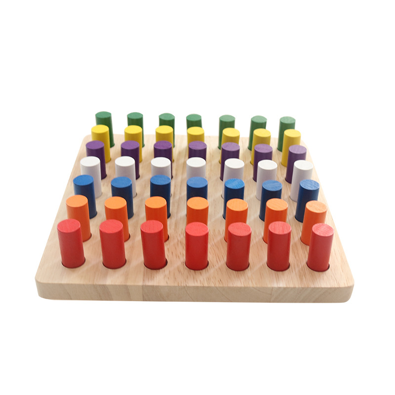 Montessori Color Finger Grasping Board Sensor System Wooden Board Plug Stick Children's Intelligence Development Hands-on Brain Color Distinguishing Teaching Aids