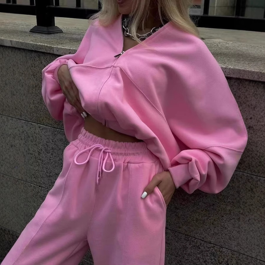 Europe and the United States explosions 2025 independent station ebay Amazon autumn women's zipper casual sweater suit two-piece set