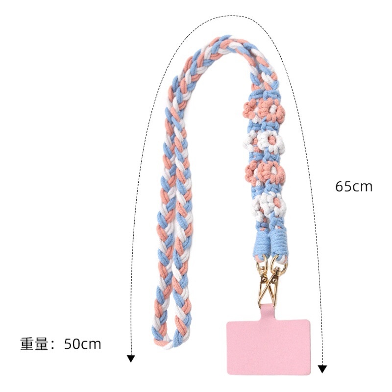 Bohemian Woven Flower Mobile Phone Lanyard Daisy Flower Crossover Neck Mobile Phone Chain Bag with Bag Lanyard