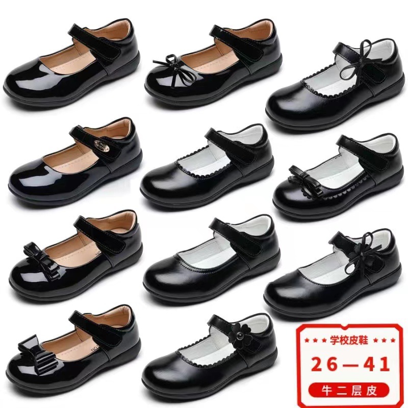 Picture of Girls Black Small Leather Shoes 2025 Spring and Summer British School Students Shoes Single-layer Shoes Children's Performance Bean Princess Shoes