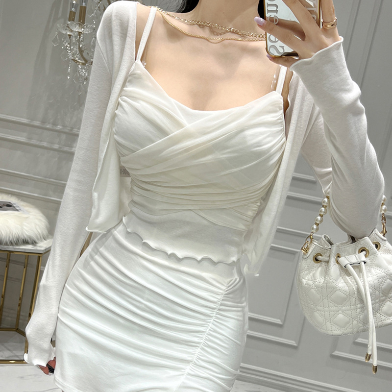 South Korea Dongdaemun New Fashion suit Tight Sexy Sling Cardigan Two-Piece Set Fashion Elegant