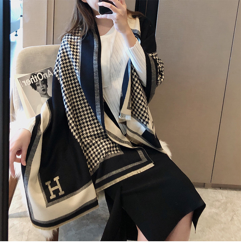 Picture of 2024 New Fashionable Big-Name Versatile Orange High-End Wool Cashmere Shawl Scarf for Women Winter Dual Use