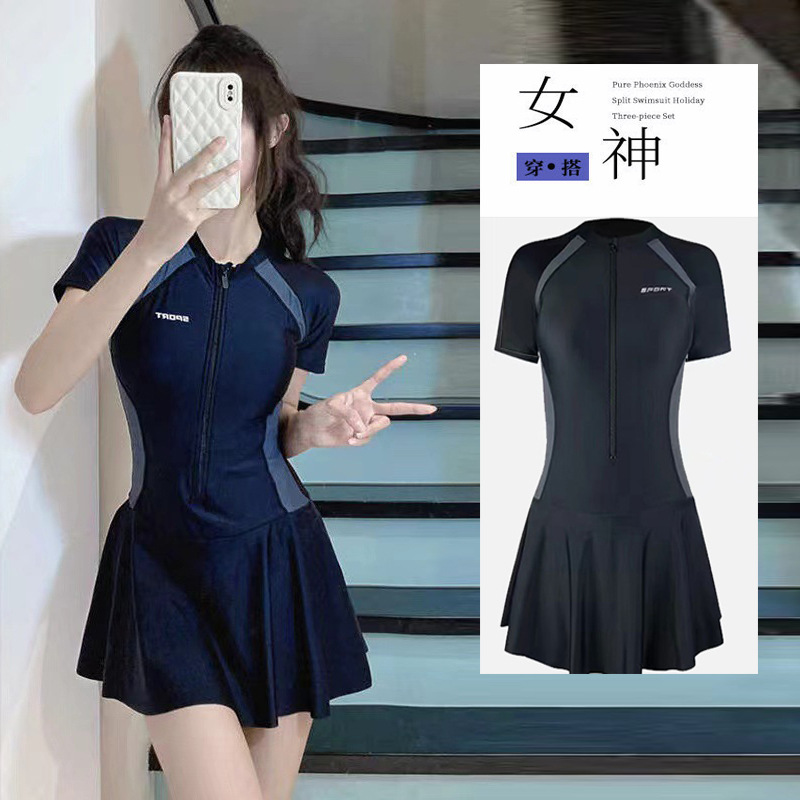 one-piece swimsuit female slimming belly-covering summer swimsuit student swimming pool special conservative short-sleeved swimsuit sports