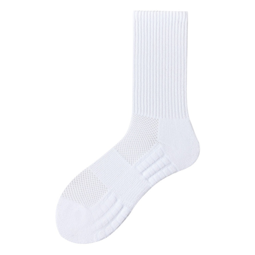 Men's Towel Socks Running Professional Sports Socks Sweat-Absorbent Breathable Mesh White Mid-Calf Socks Pure Color Basketball Socks