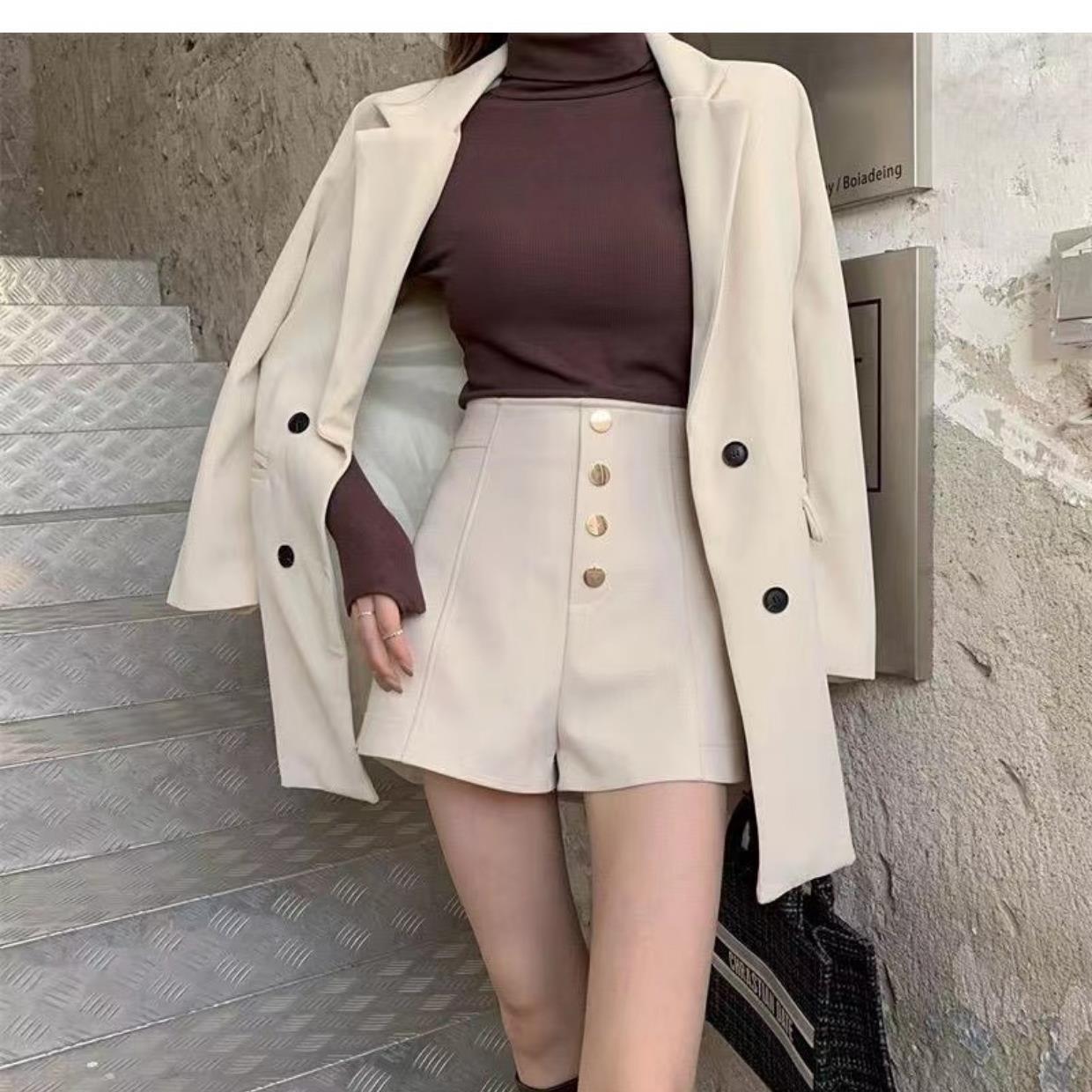 2023 Summer All-match Shorts Girls Internet-famous New Arrival Wide-leg Pants High Waist Single-breasted A- line Casual Hot Pants All-match