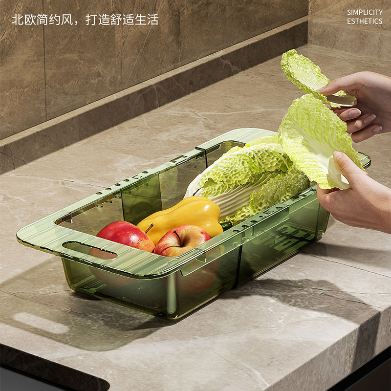 Picture of Kitchen Extendable Drain Rack Vegetable Washing Basin Drain Basket Household Plastic Sink Water Drainage Basket Sink Vegetable Basket Storage Rack