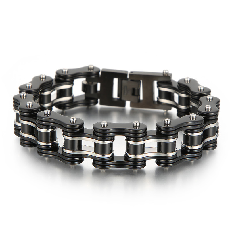 Picture of Cool Street Hip Hop Bicycle Chain Bracelet European and American Fashion Electroplated Titanium Steel Men's Motorcycle Bracelet