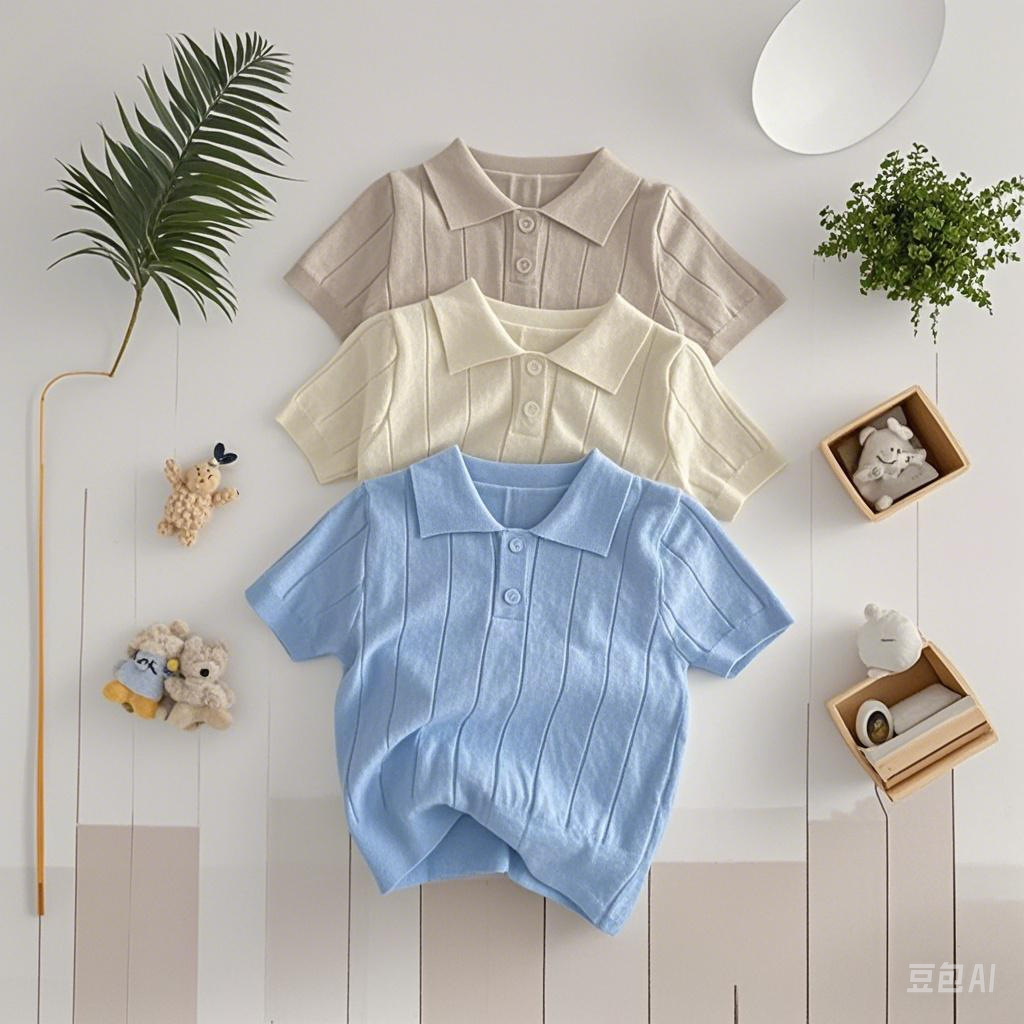 Korean Style 2025 Spring and Summer Baby Knitwear Thin Summer Top Lapel Kidsren's Pullover Polo Shirt