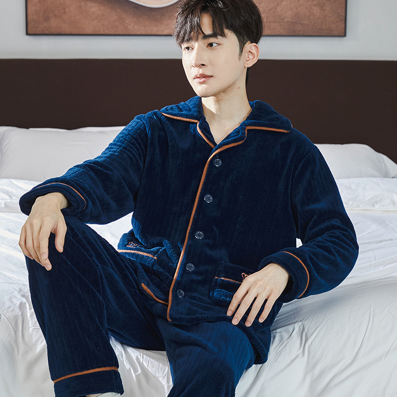 Picture of Winter new men's outdoor pajamas coral fleece pajamas men's thickened flannel home wear one-piece delivery