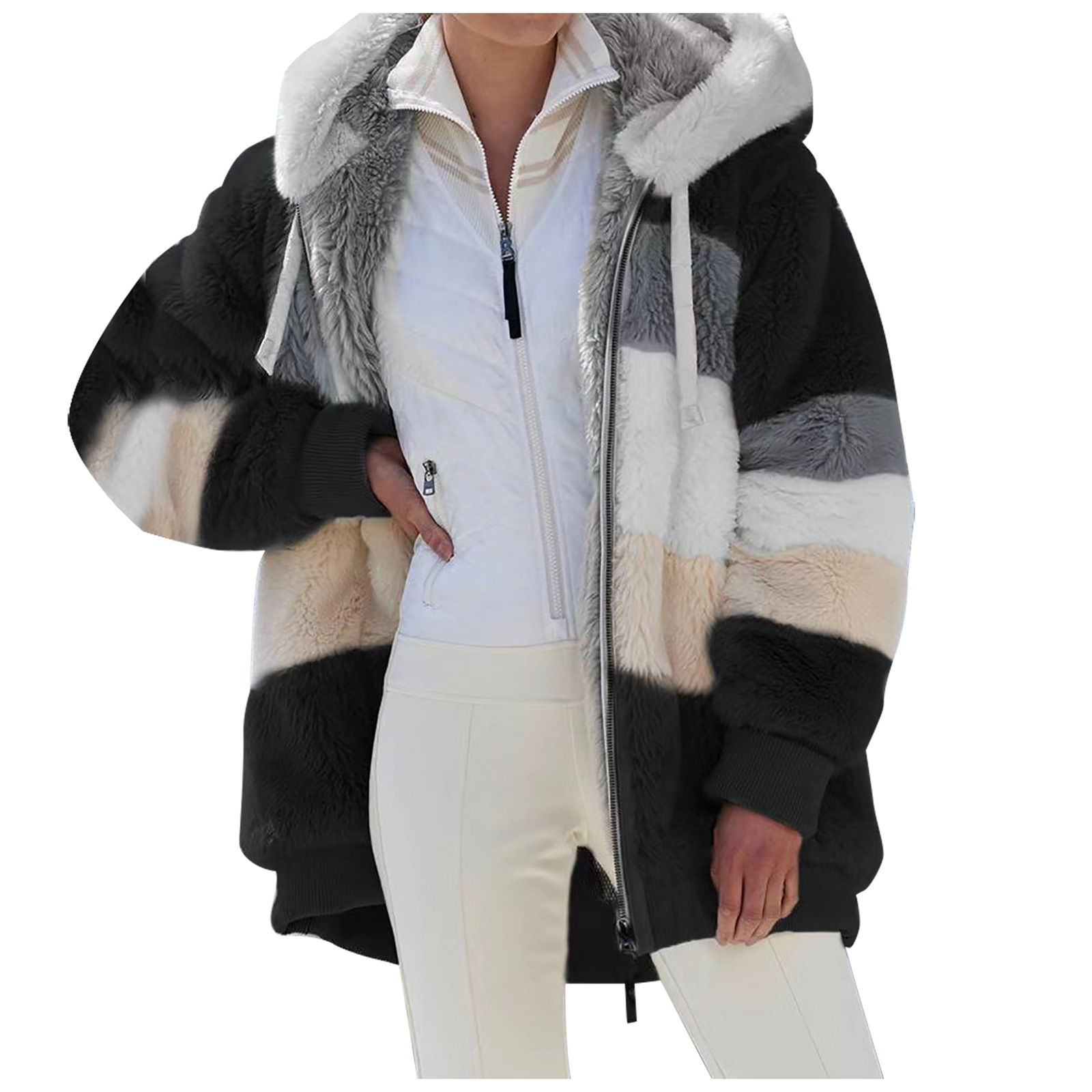 Picture of Original women's Coat cross-border durable color matching plush hooded loose coat Nordic autumn and winter women