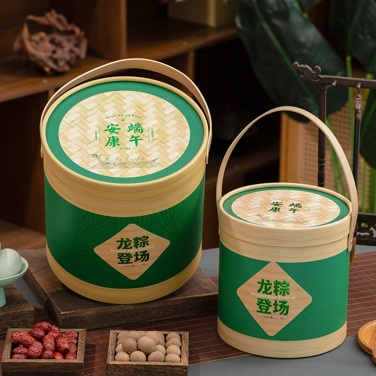 Dragon Boat Festival Gift Box Packaging Paper Canister Round Barrel Hug Bucket Portable Zongzi Bucket Round Box Chinese Style Gold Stamping Craft