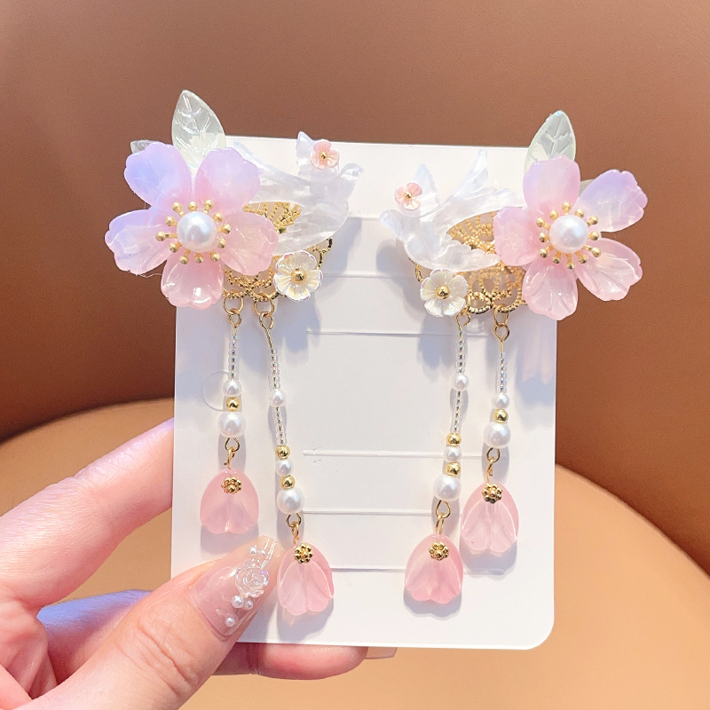 Picture of Hanfu Headwear for Girls and Children Chinese Style Walking Tassel Hairpin for Girls Super Fairy Princess Ancient Dress Flower Hairpin Headwear