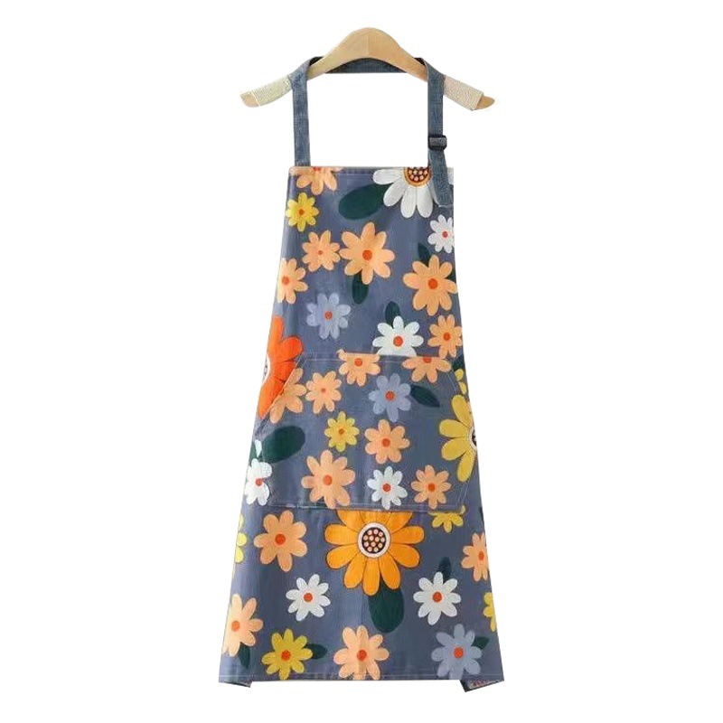 New kitchen flower half neck adjustable apron women's summer thin breathable waist waterproof and oil-proof wholesale