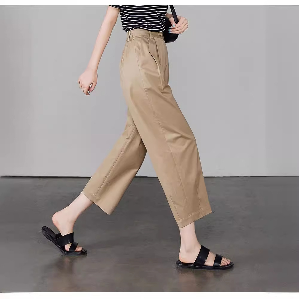 Narrow Version of High-Waisted Wide-Leg Pants for Summer, Slim and Versatile Casual Pants, Fashionable and Chic Nine-Point Straight Pants