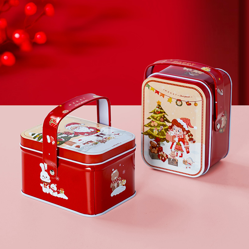 New Christmas Candy Box Tinplate Packaging Box Santa Claus Gift Iron Box Portable Gift Box Metal Jar