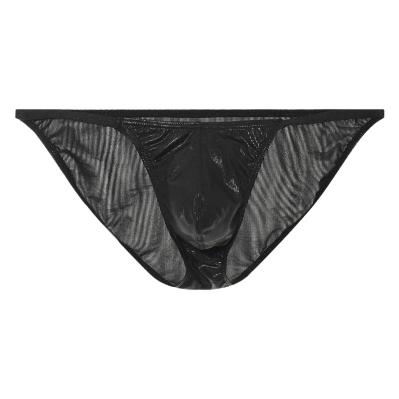 Gilded men's briefs imitation leather sexy tight GAY high fork U convex bag large size thin low waist underwear