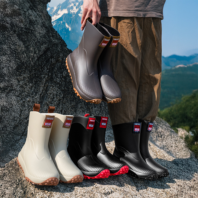 Cross-Border Rain Boots Men's Fashion Mid-Calf Rain Boots Non-Slip Waterproof Outdoor Car Wash Fishing Rider Waterproof Rubber Shoes Foreign Trade