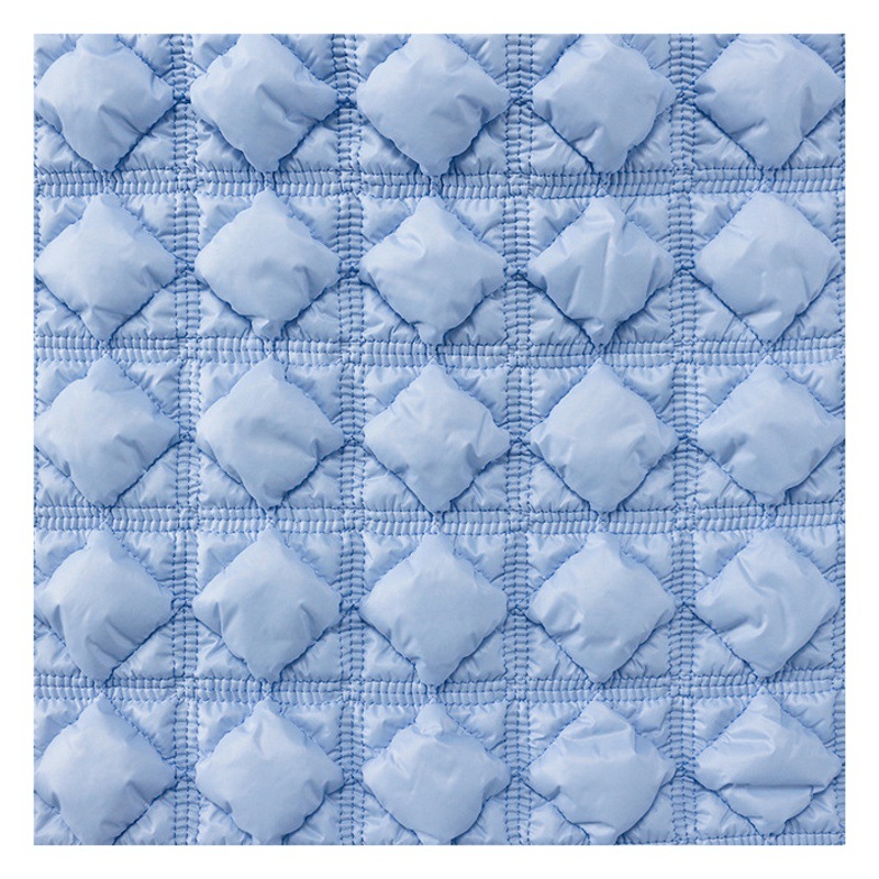 In stock embroidered fabric nylon stretch three-line Plaid quilted portable cosmetic bag cotton clothing designer embroidered fabric
