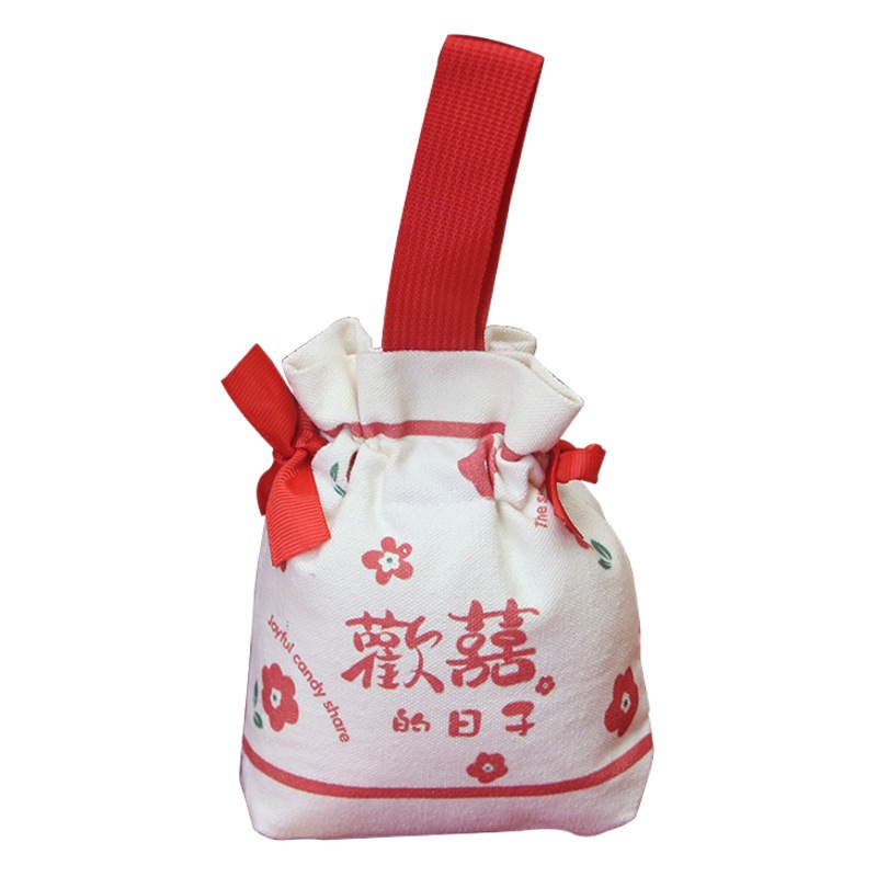 Wedding portable candy gift box Chinese advanced wholesale new happy candy bag portable canvas hand gift bag