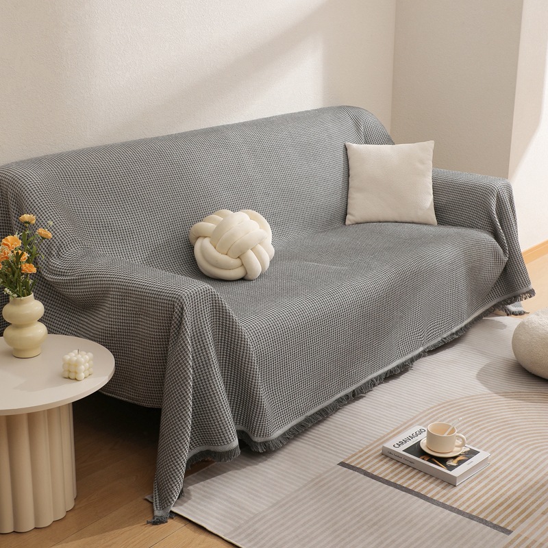 Xiai Tassel Sofa Towel Bohemian Pattern Tassel Blanket Soft Decorative Waffle Knitted Sofa Towel
