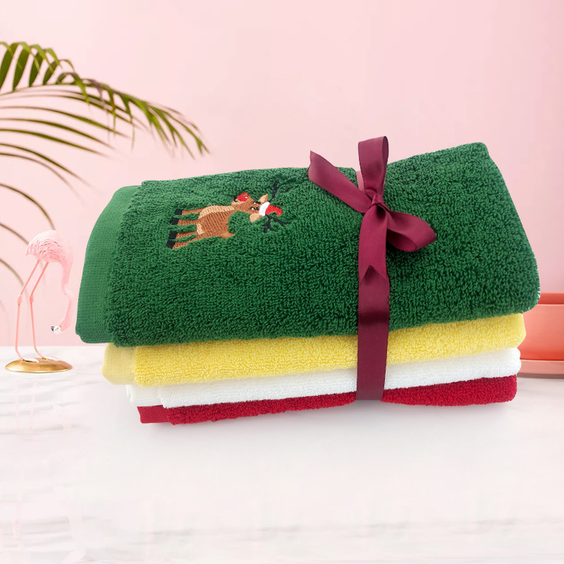 Picture of Christmas towel set wholesale cotton Christmas kitchen towel gift foreign trade Christmas towel embroidery logo