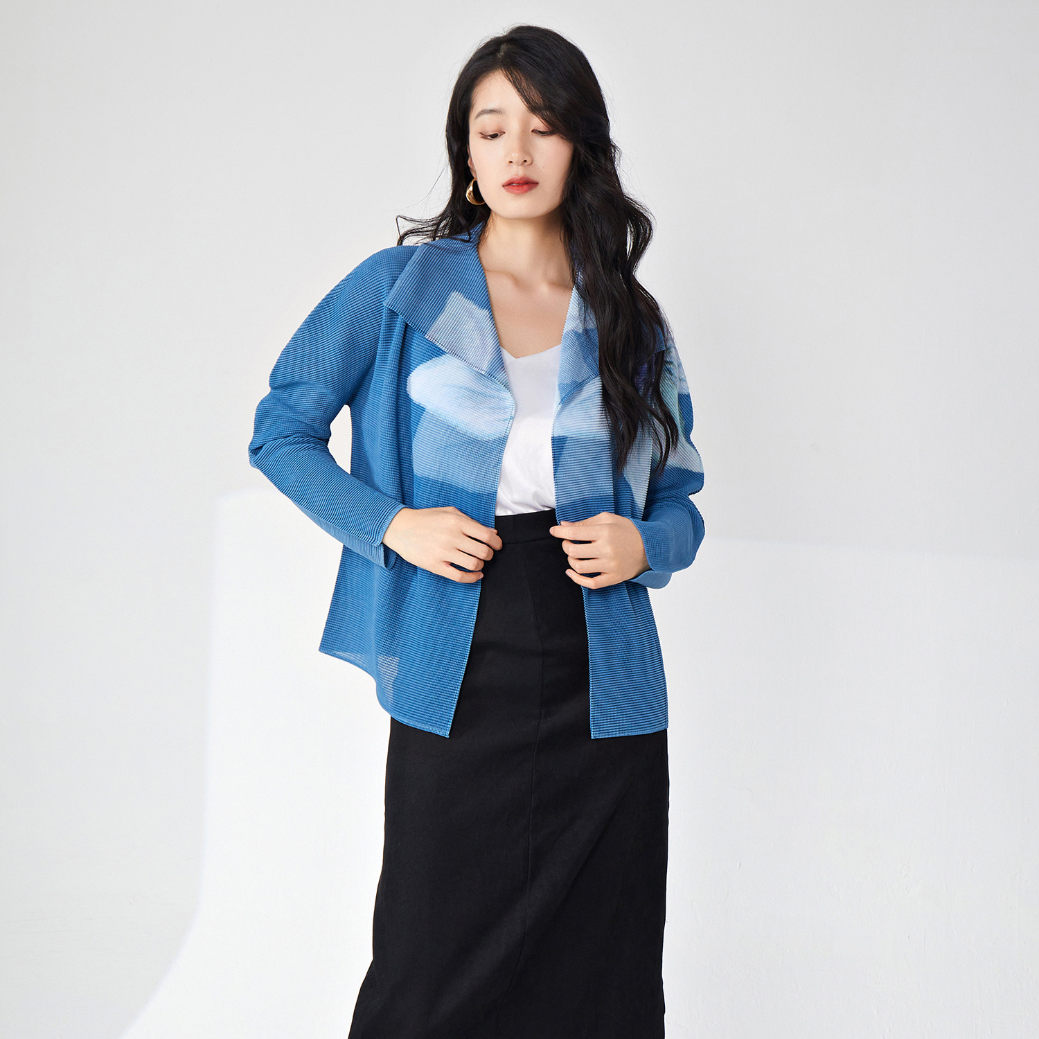 Picture of Miyake Printed Early Spring Outwear Classy Women's Clothing European and American Cross-Border Loose Large Size Slim Versatile Casual Cardigan Top