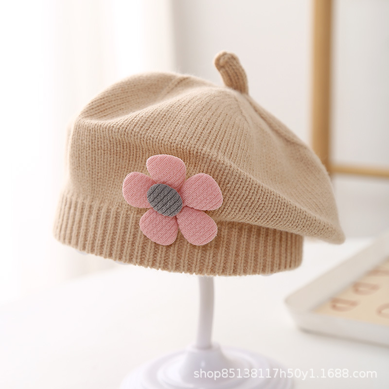 Picture of Baby hat autumn and winter baby girls' cute flower beret children's wool hat girls' knitted painter hat fashion