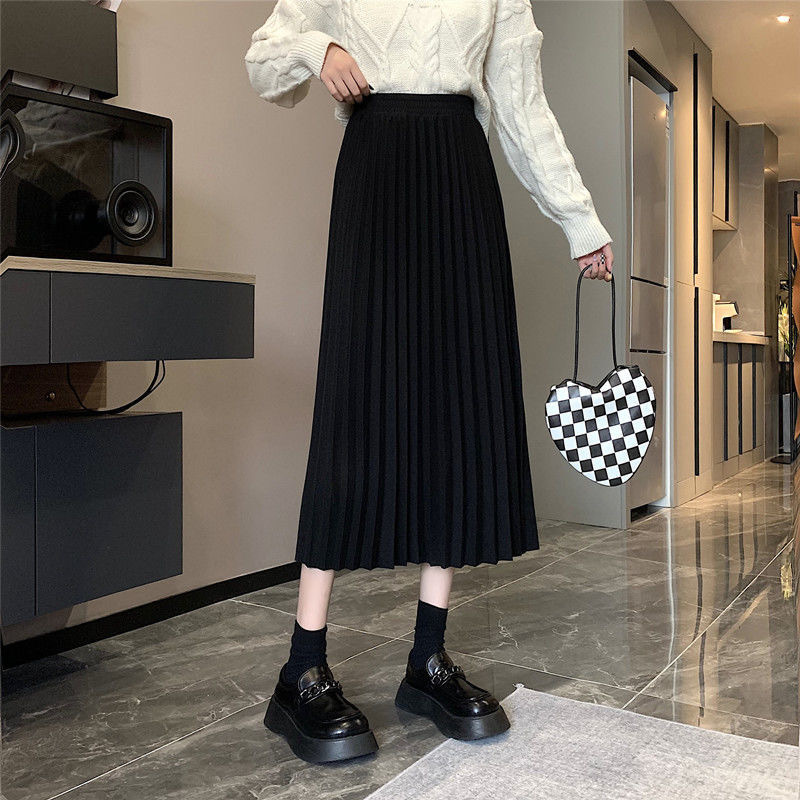 Pleated Skirt Women's 2024 Autumn and Winter New High Waist Slimming Hip Covering Mid-Length Skirt
