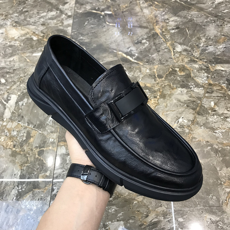 Doug Shoes Men's 2022 New Slip-on Lazy Loafers Men's Black Cowhide Casual Leather Shoes