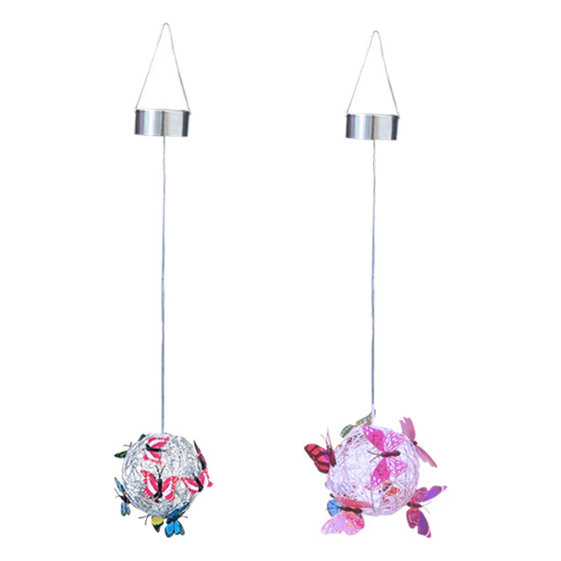 New led solar hanging tree ball simulation butterfly ball chandelier outdoor garden garden lamp decorative aluminum wire ball lamp