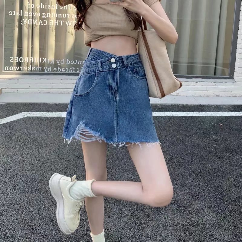 Design Niche Denim Skirt for Women Plus Size Fat mm High Waist Sexy Anti-Exposure Pants Skirt Hip-Covering A-Line Short Skirt