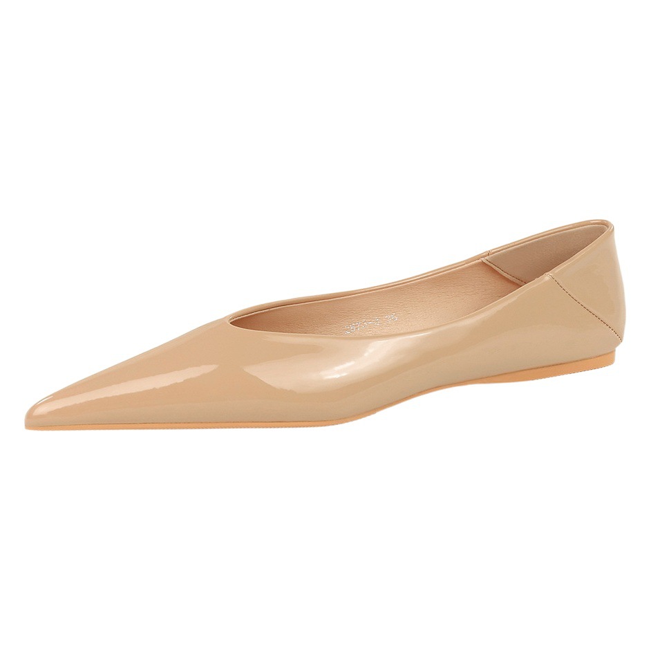 2873-3 Korean style casual fashion all-match simple glossy patent leather shallow mouth pointed flat shoes spring new single-layer shoes