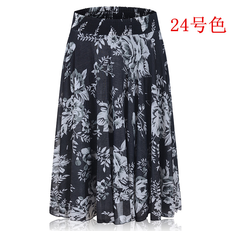 Picture of Middle-aged and elderly summer thin skirt mother's elastic waist color ice silk mid skirt high waist elastic dancing skirt