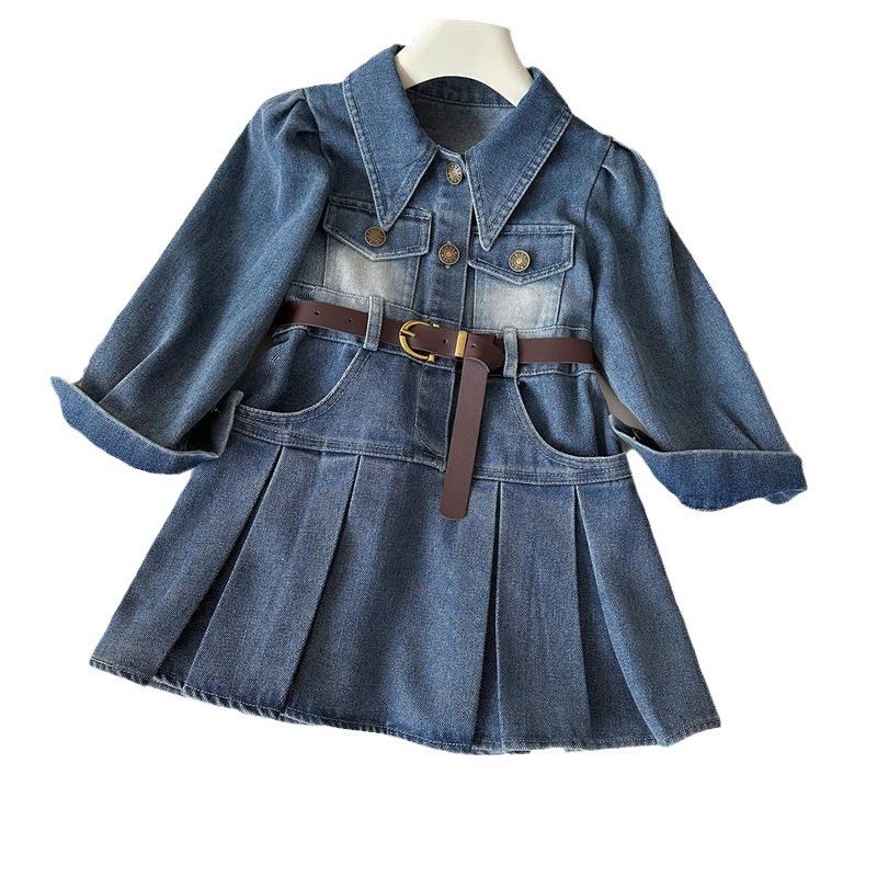 Picture of [Pre-Sale] Korean Style Girls' Denim Skirt, Autumn 2025 New Model, Fashionable Belt Dress for Little Girls, Children's Trendy Clothing