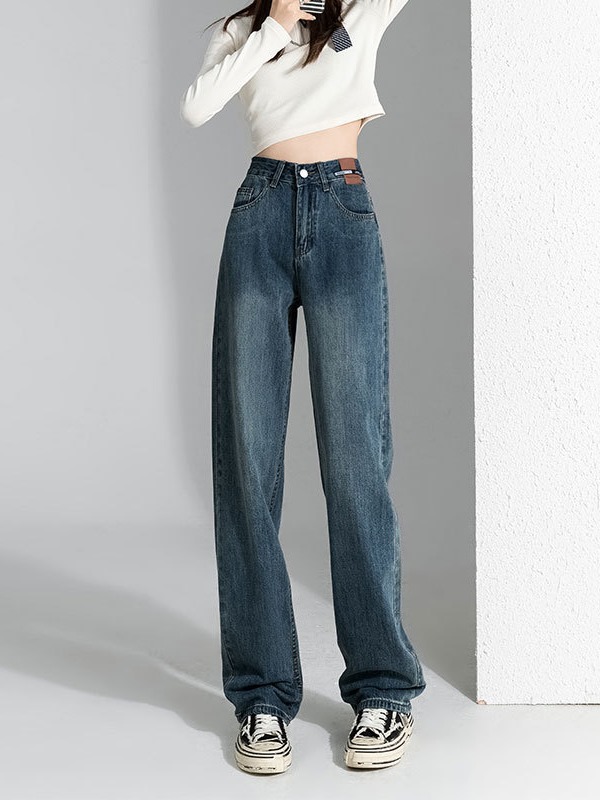 Retro high waist wide leg jeans for women 2023 autumn and winter New slimming draping straight pants mopping pants