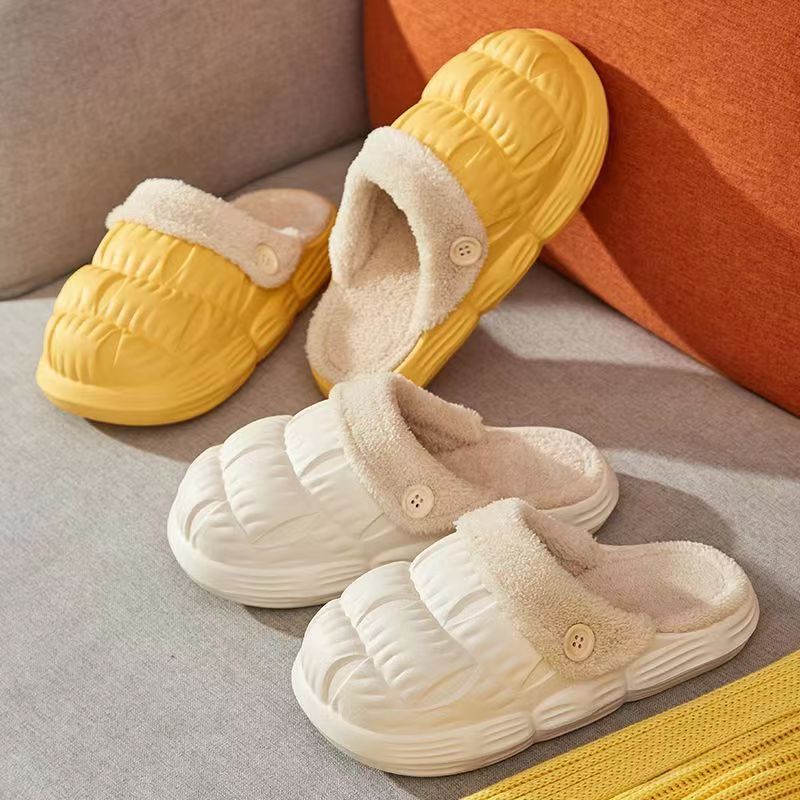 Winter Couple's Wrinkle-Resistant Detachable Warm Home Cotton Shoes, Waterproof Plush Cotton Slippers, Non-Slip Versatile Thickened Warm Slippers