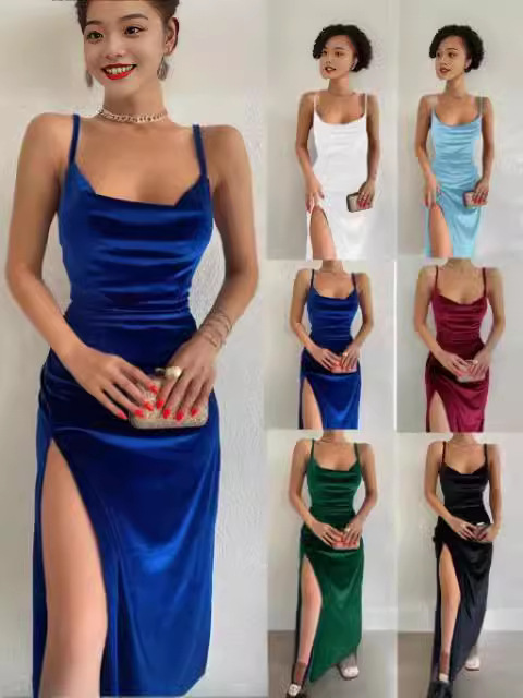 European and American style Amazon new spring and summer fashion sexy hot girl solid color slim hip split strap dress