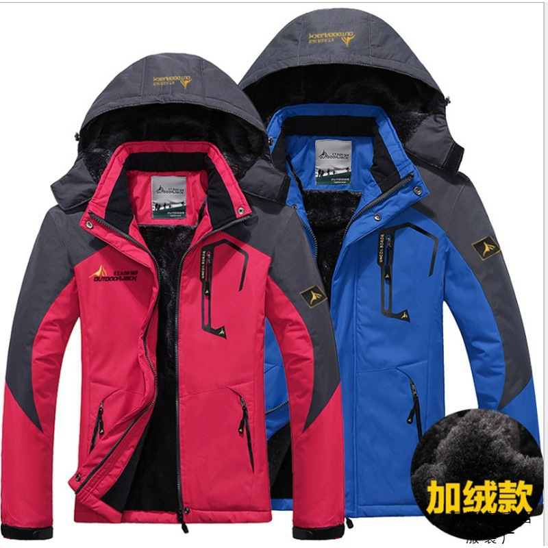 Amazon wish Explosions Charge Clothes Couple Outdoor Hooded plus size fleece-lined Thickened Windproof Warm Cotton Jacket for Men